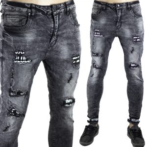 Pantaloni Uomo Elasticizzati Jeans SlimFit Strappi Skinny Aderenti Toppe Grigio