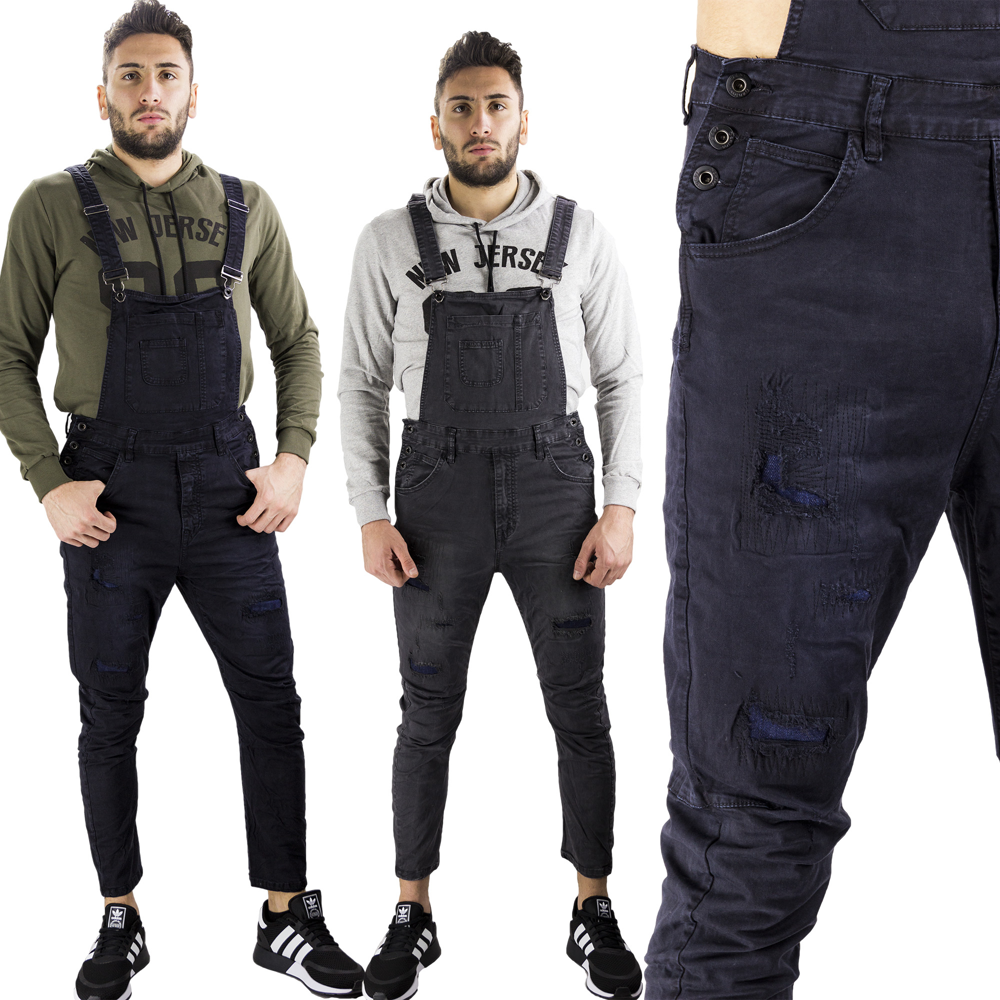 GUOCU Jeans Strappati per Uomo Slim Fit Salopette in Bretelles Pantaloni Tuta in Denim Salopette da Casual Lavoro 